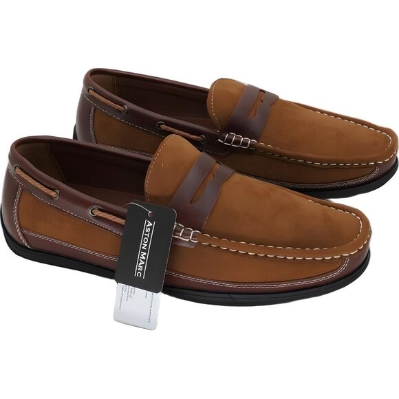 Aston Marc Two-Tone Penny Loafers Driving Shoes Brown Slip-On Men's US 11M - Picture 4 of 6